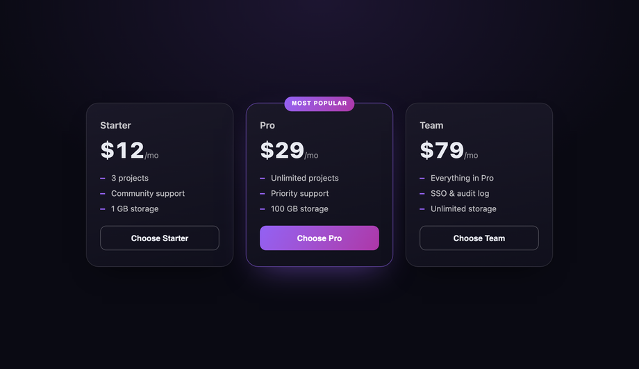 Interactive Pricing Tier Card — preview