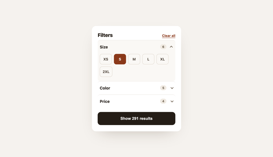 E-commerce Filter Sidebar Accordion with Exclusive Open (Product Filters) — preview