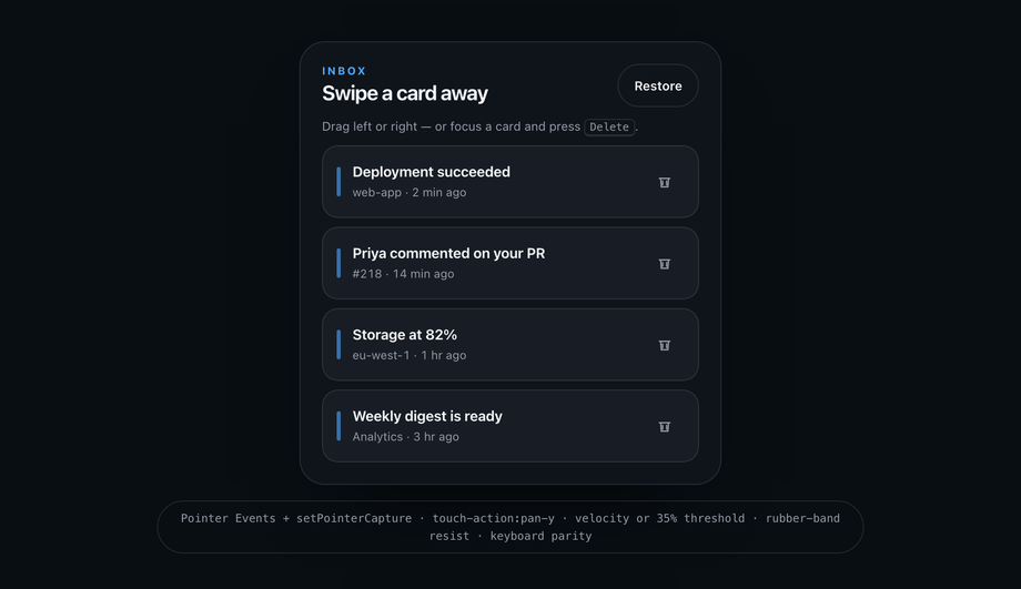 Swipe-to-Dismiss Card — preview