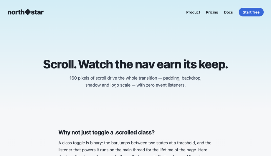 Shrinking Sticky Header + Shadow Drop — preview