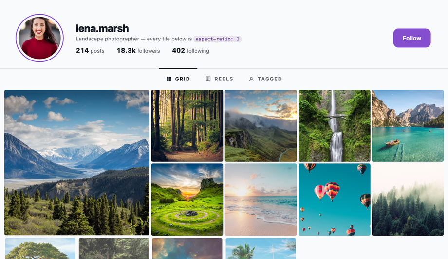 CSS Aspect Ratio Square Grid Items — preview