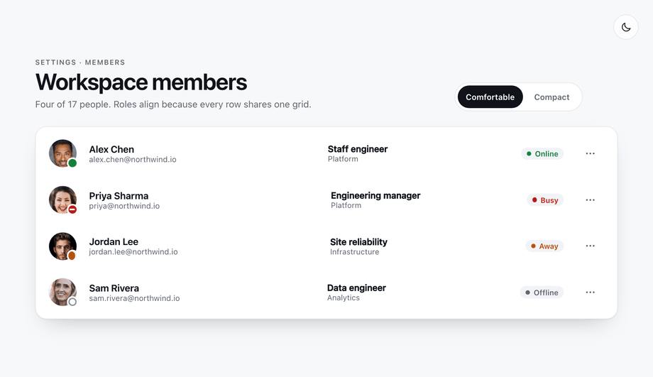 CSS Avatar List with Name and Role — preview