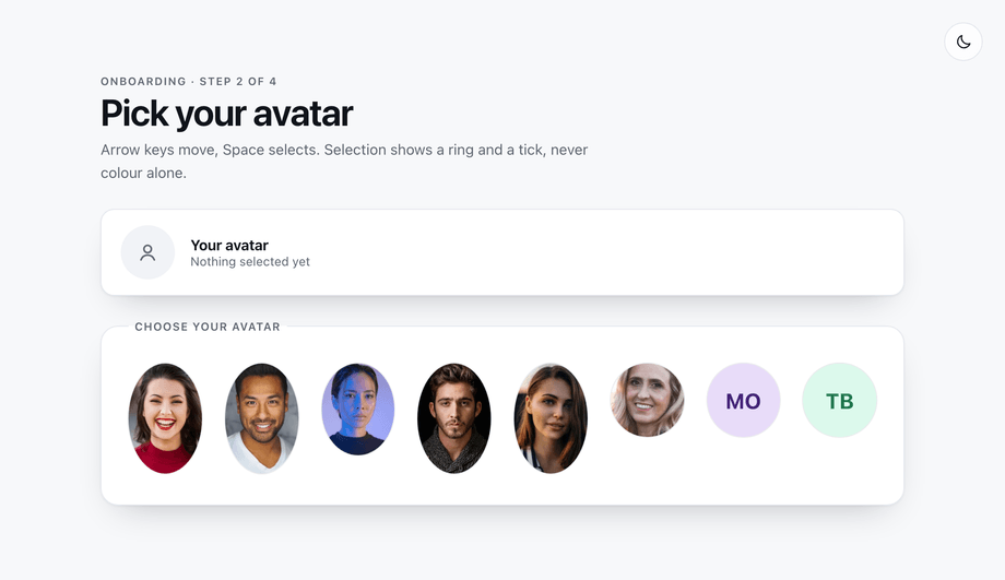 CSS Avatar Picker Grid — preview