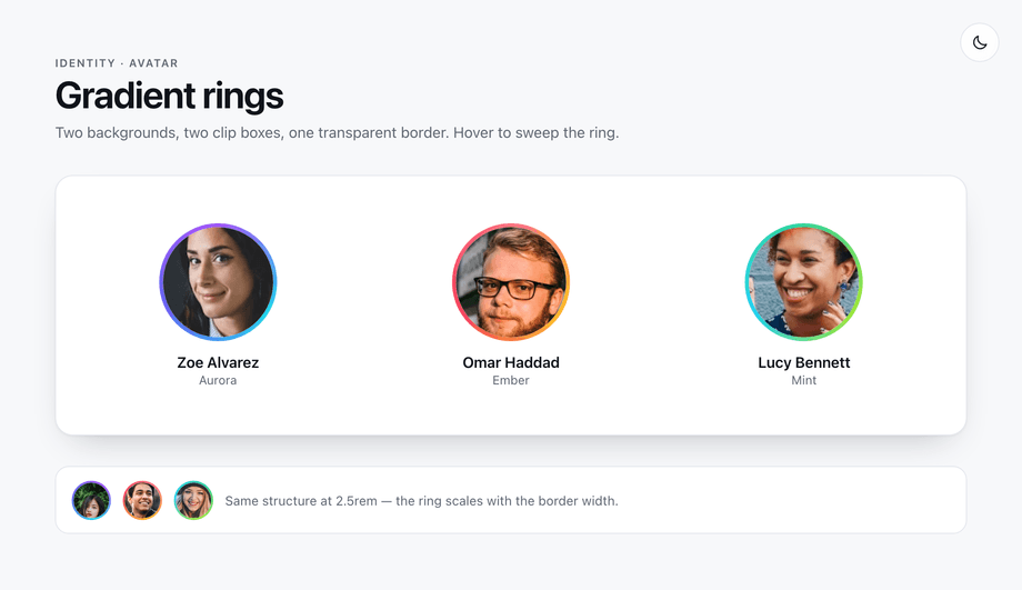 CSS Gradient Ring Avatar — preview