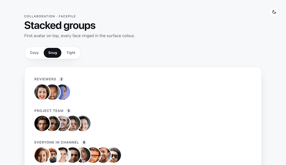 CSS Stacked Avatar Group with Overlap — preview