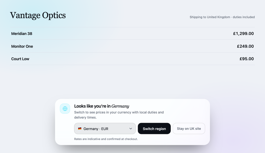Geo and Currency Switcher Bar — preview