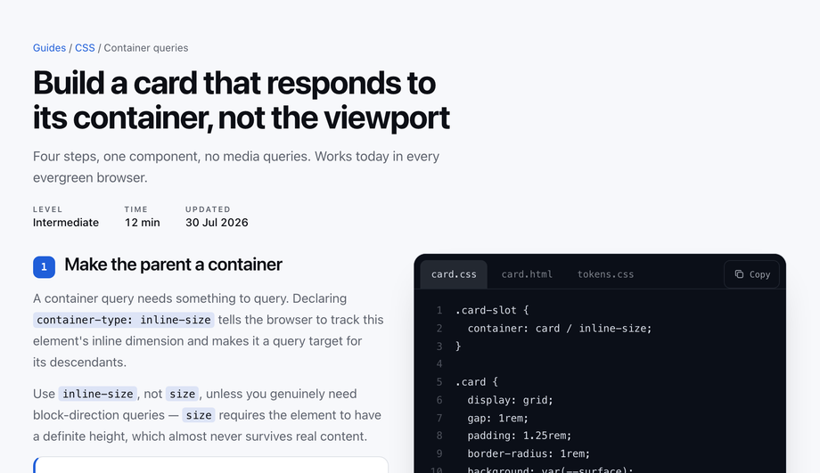 Dev Tutorial with Sticky Code Panel — preview