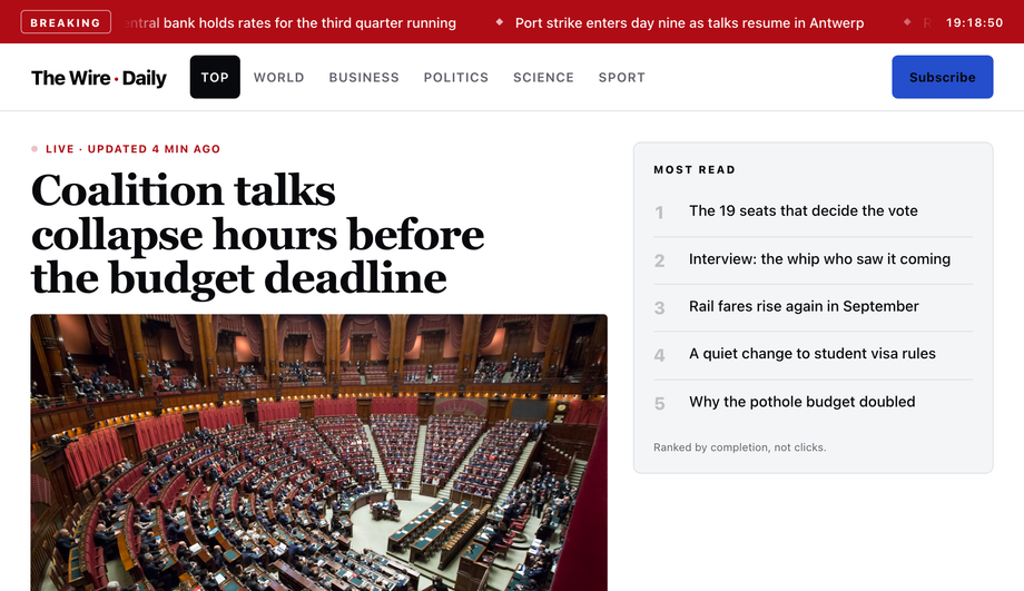 News Homepage with Breaking News Bar — preview