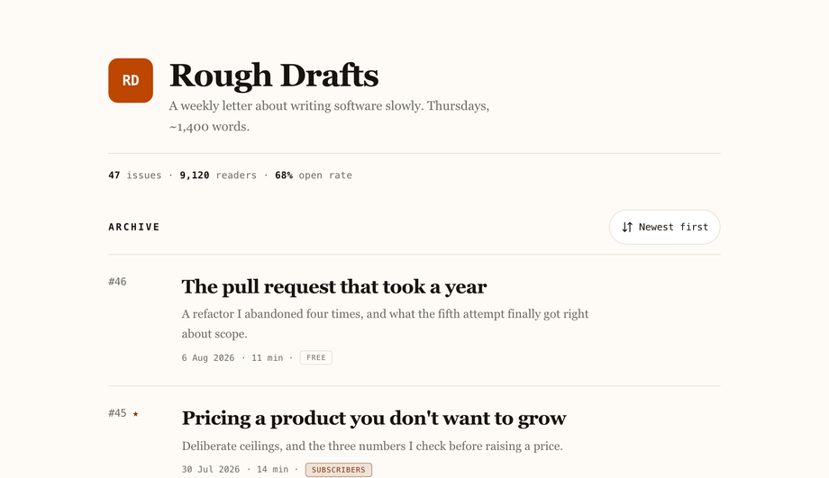 Substack Style Newsletter Archive — preview
