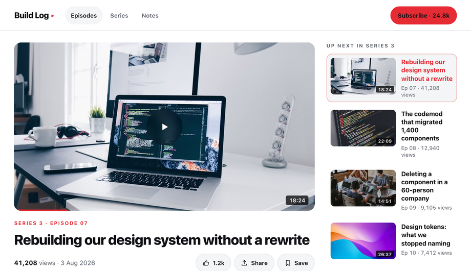 Video Blog Layout with Episode Rail — preview