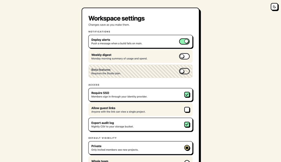 Chunky Toggle and Checkbox Set — preview
