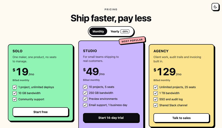 Neubrutalist SaaS Pricing Cards — preview