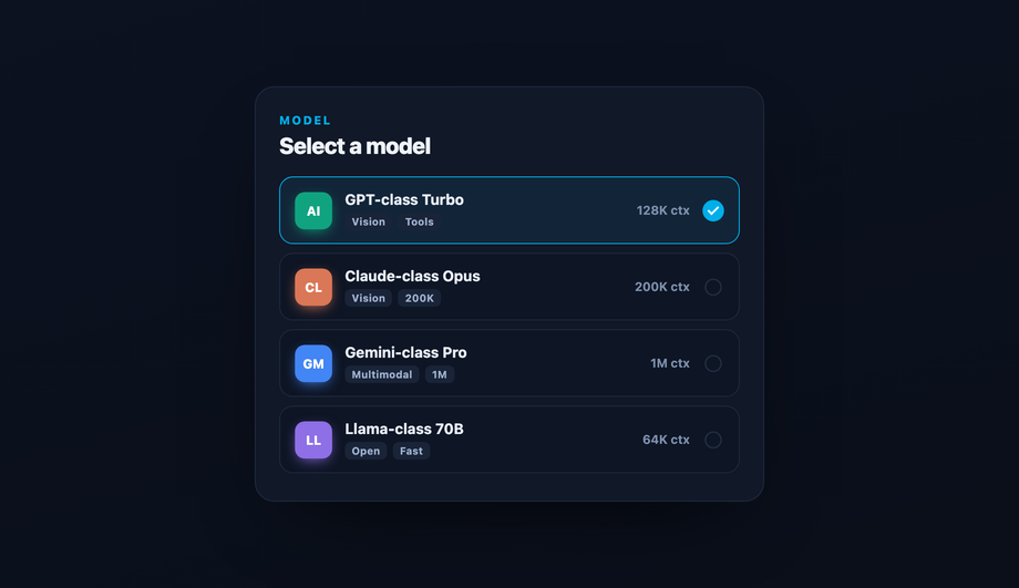 CSS AI Model Selector Button Group with Provider Badges (LLM Model Picker) — preview