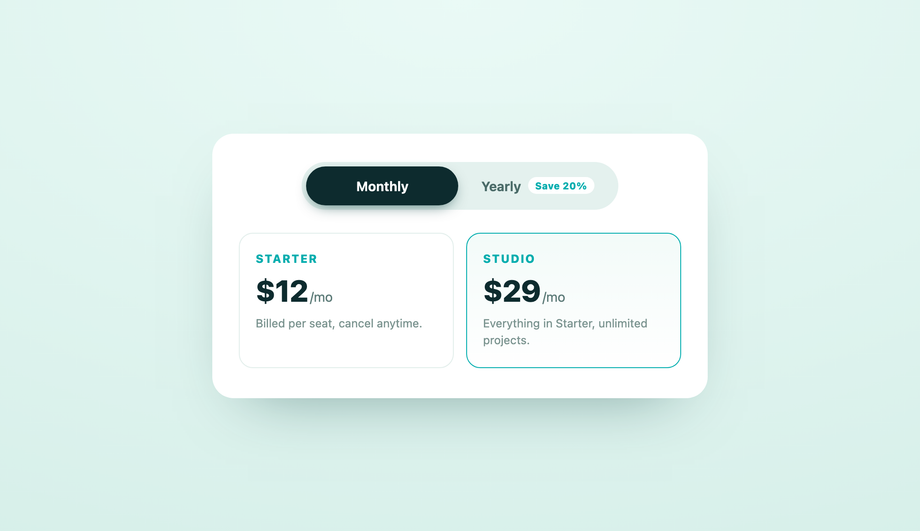 CSS Pricing Toggle with Monthly / Yearly Switch (Pure CSS, No JavaScript) — preview