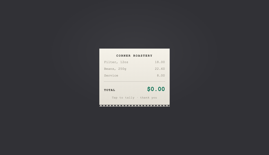 CSS Receipt Paper Total Count-Up Button — preview