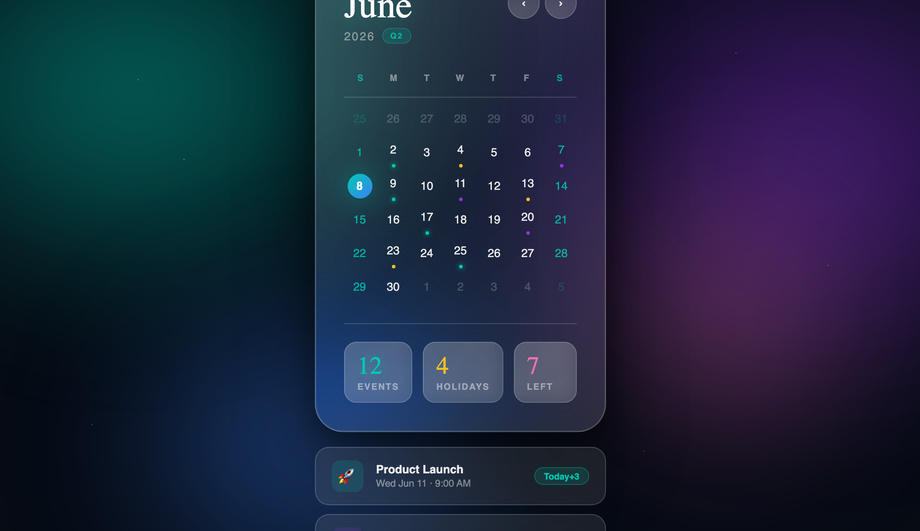 Glassmorphism Calendar Card — preview