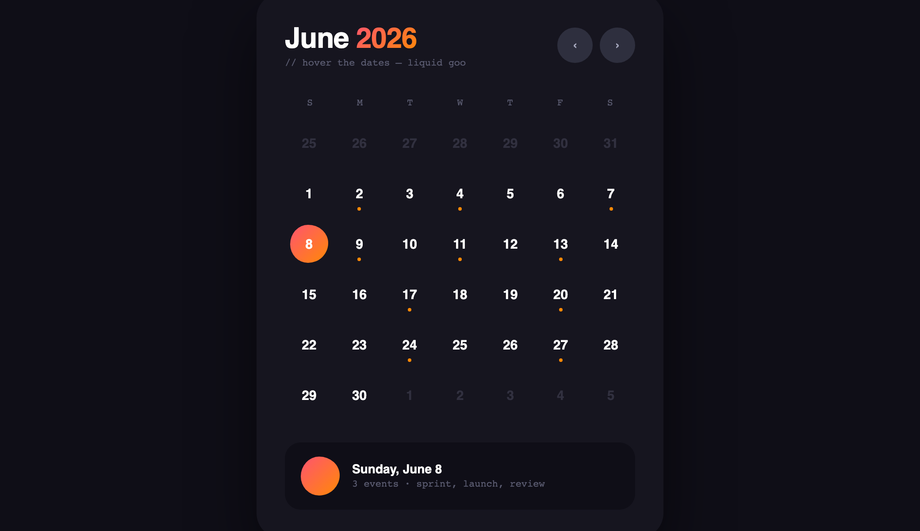 Micro-Interactions & Liquid Bubble Date Hover — preview