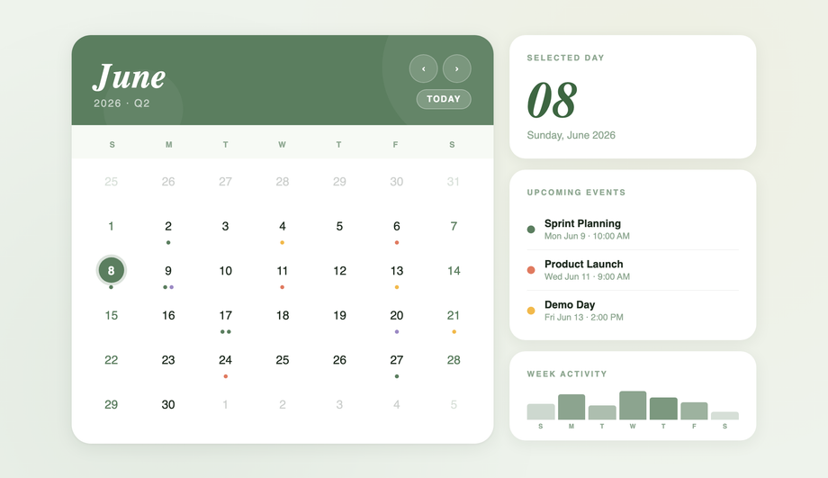 Responsive Mobile-Friendly Calendar UI — preview