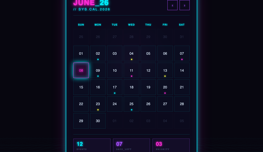 Retro Neon / Cyberpunk Grid Calendar — preview