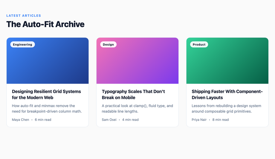 CSS Auto-Fit Blog Archive Grid — preview