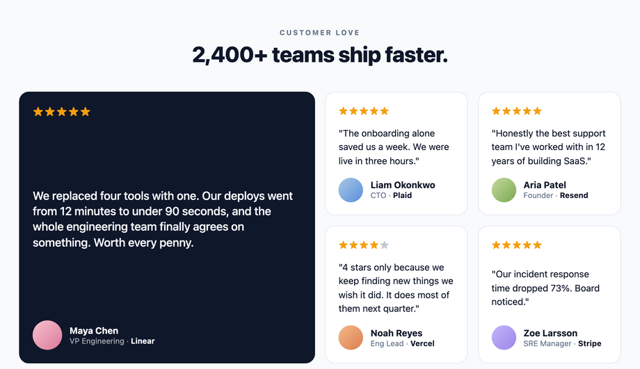 CSS Testimonial Wall Grid — preview