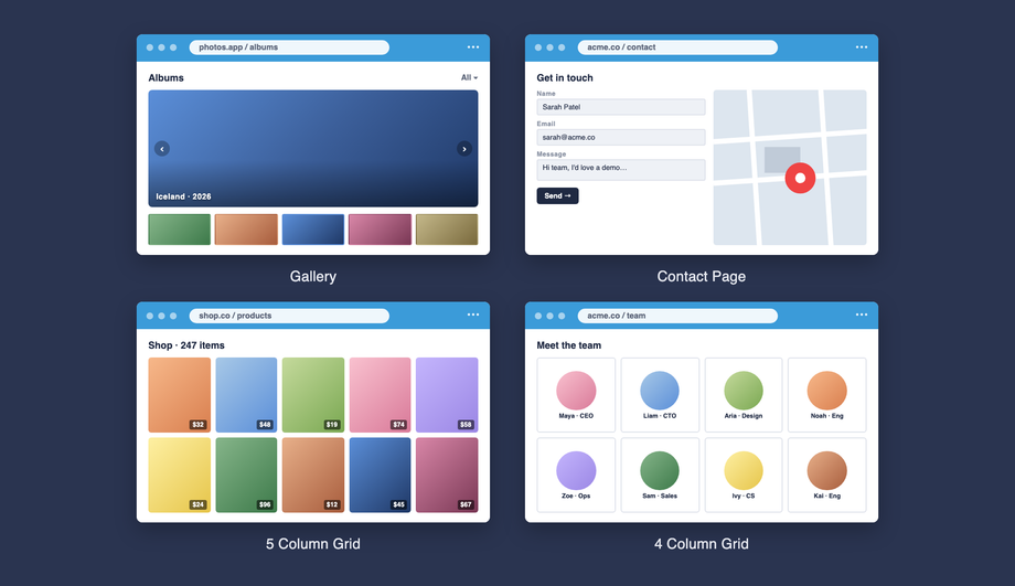 CSS Use-Case Showcase Card Grid — preview