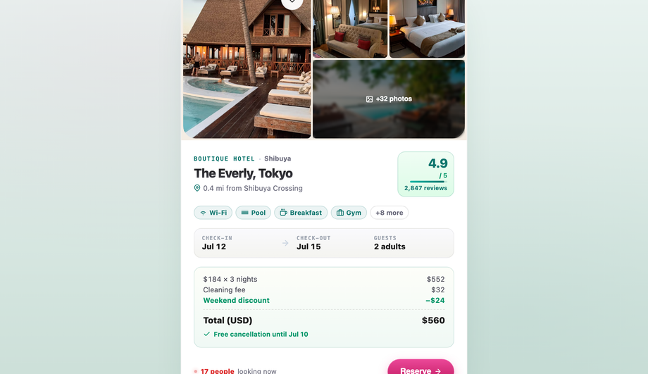 Hotel Travel Booking Card — preview