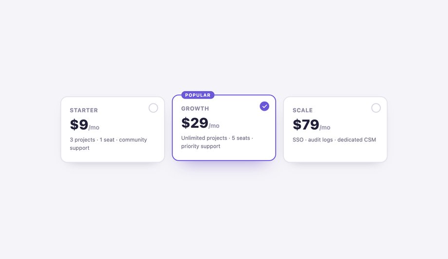Pricing Plan Card Select — preview