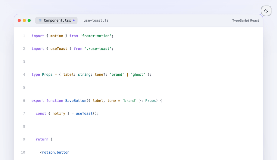 Code Editor Hero Mockup with Filename and Traffic Lights — preview