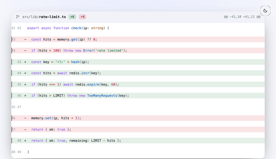 Diff Code Block with Added and Removed Line Highlighting — preview