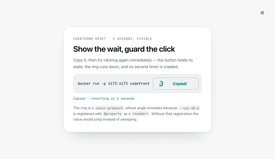 CSS Copy Button Feedback Countdown Reset Timer — preview