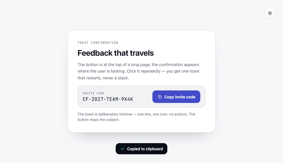CSS Copy Button with Animated Toast Notification — preview