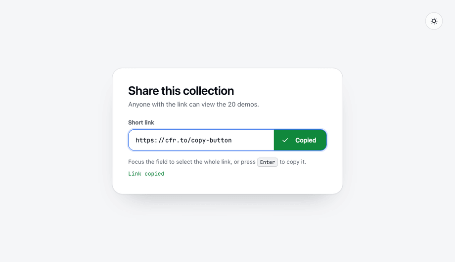 CSS Share Short URL Link Copy Button Input Group — preview
