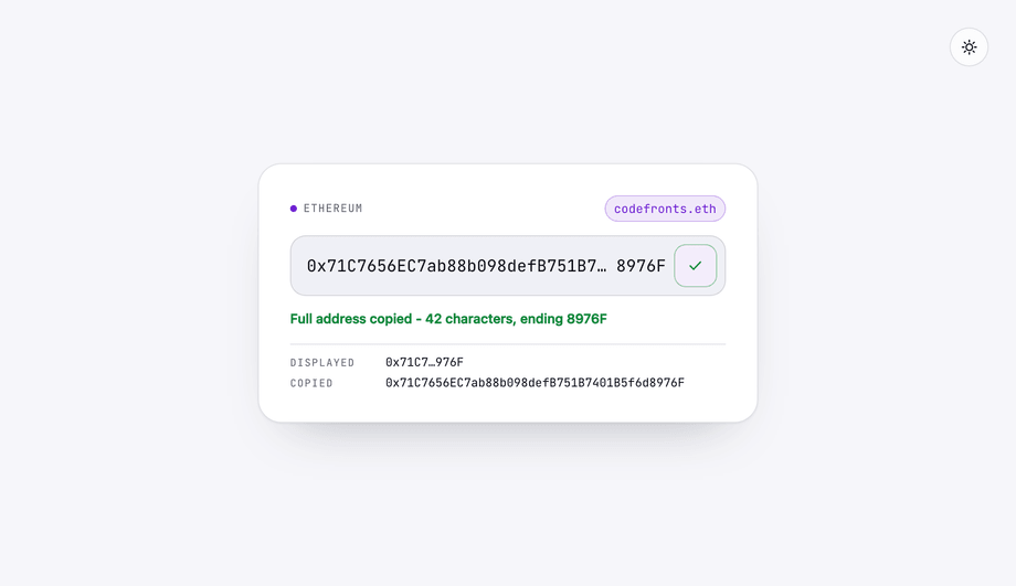 CSS Web3 Wallet Address Copy Button with Text Truncation — preview
