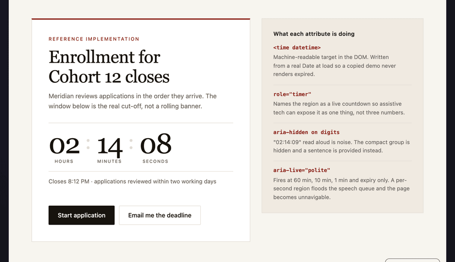 Accessible Countdown with Time Element and ARIA — preview