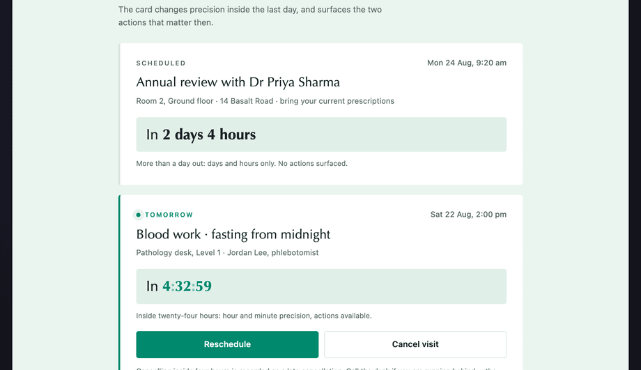 Appointment Reminder Countdown Card — preview