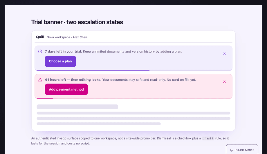 Subscription Trial Expiry Countdown Banner — preview
