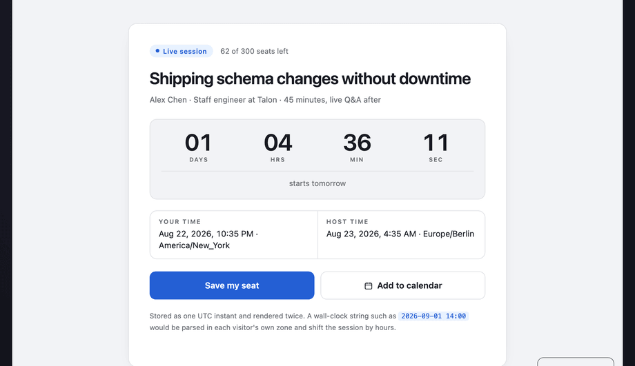 Webinar Registration Countdown with Timezone — preview
