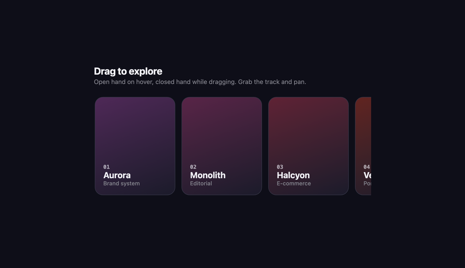 Custom Grab and Grabbing Cursors for a Drag-to-Scroll Carousel with SVG Hand Icons — preview