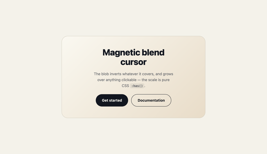 Magnetic Blend Cursor that Expands on Hover using mix-blend-mode and the CSS :has() Selector — preview