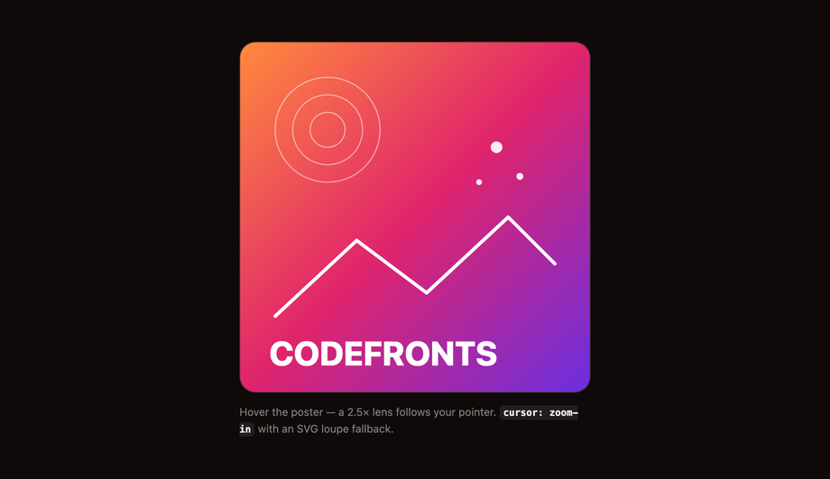 Magnifier Zoom Lens Cursor with Native zoom-in / crosshair Keywords and background-position Math — preview