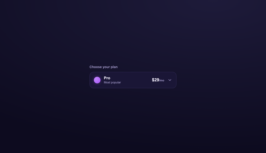 CSS Pricing Plan Switcher Dropdown — preview