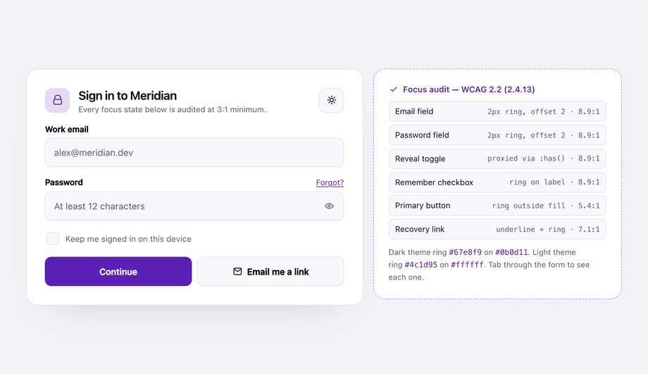 Dark Mode Form with Focus Ring Contrast Audit — preview