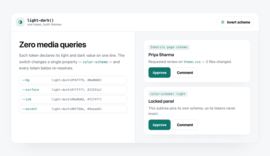 Dark Mode UI with light-dark CSS Function — preview