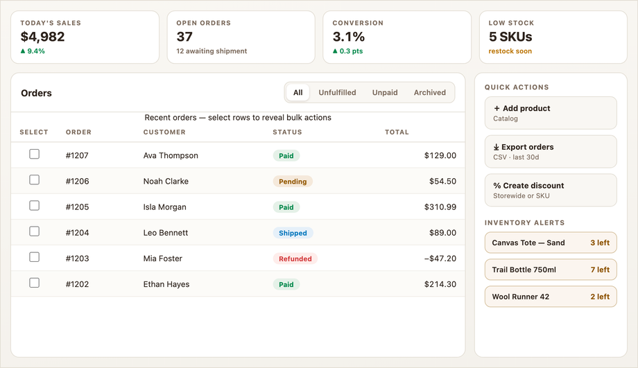 E-Commerce Merchant Control Panel — preview