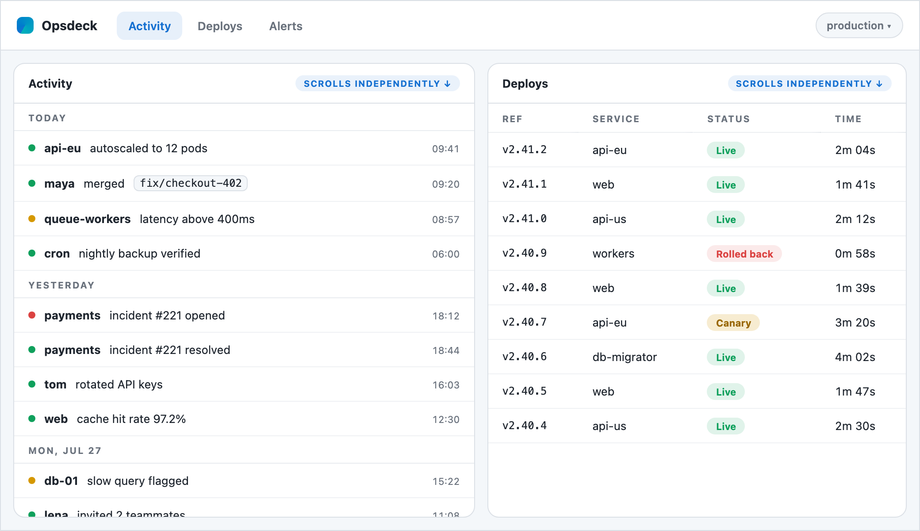 Fixed Header & Independent Scroll Panels Layout — preview
