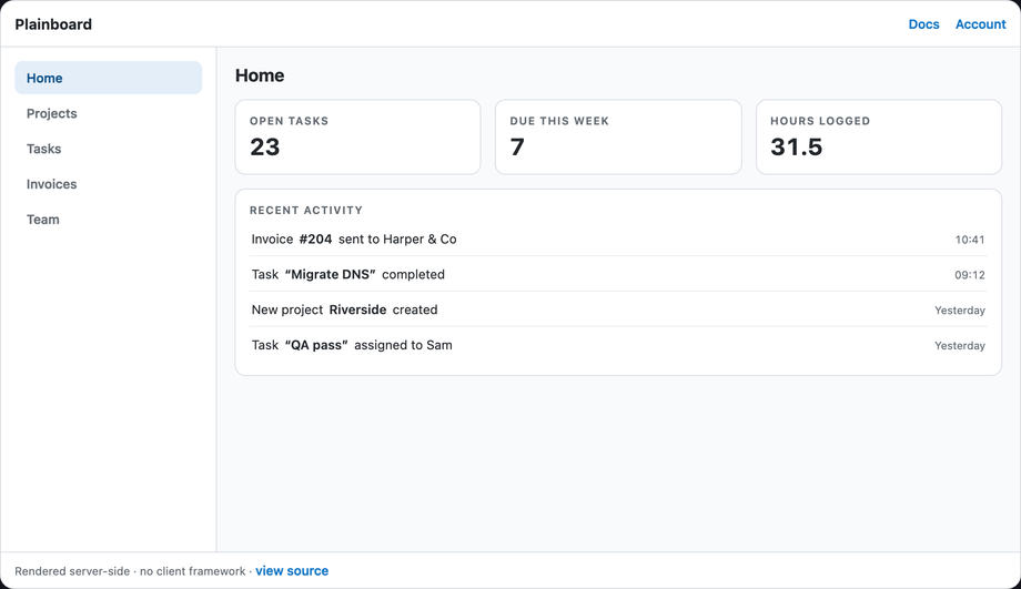 Minimalist Vanilla CSS Dashboard Shell (Zero Dependencies) — preview