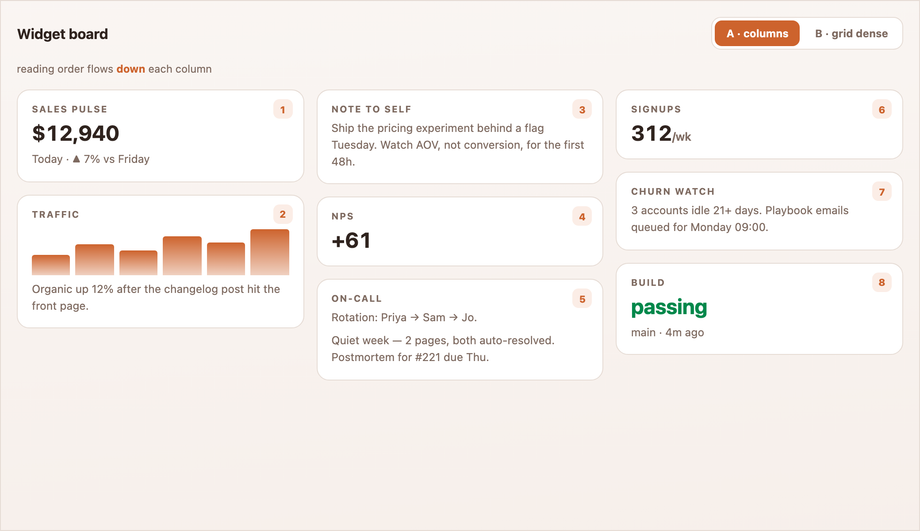 Modular Masonry Grid Dashboard — preview