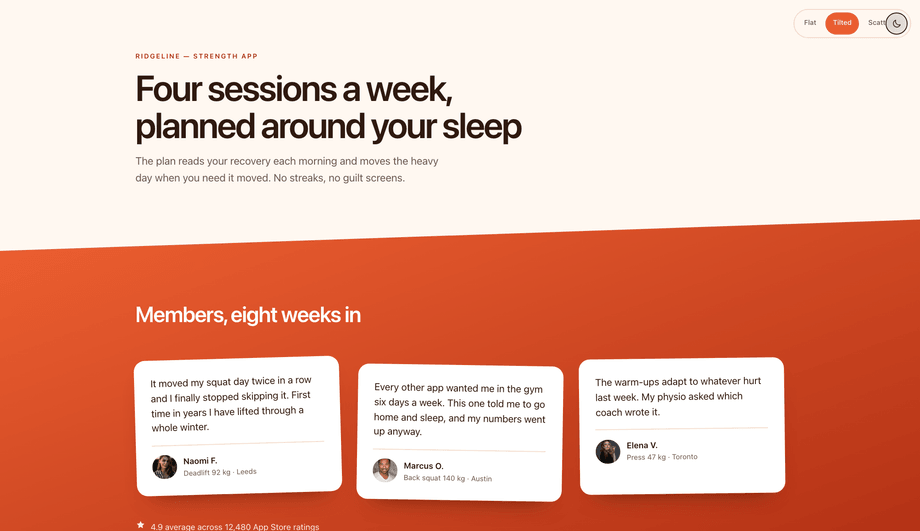 CSS Angled Testimonial Section Card Stack — preview