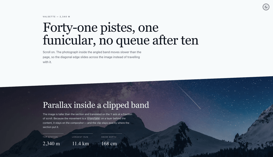 CSS Diagonal Section with Parallax Background — preview